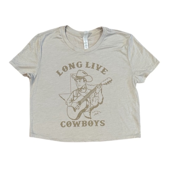 Long Live Cowboys Tops - Long Live Cowboys Gruene Hall Cropped Graphic Tee Gray Western Cowgirl Shirt, Sm